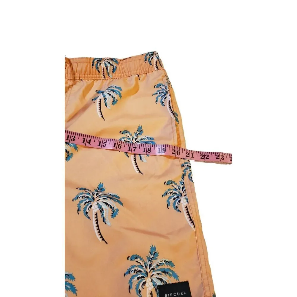 Rip Curl LayDays Swim Trunks‎ Size Medium Elastic Waistband Orange Palm Trees